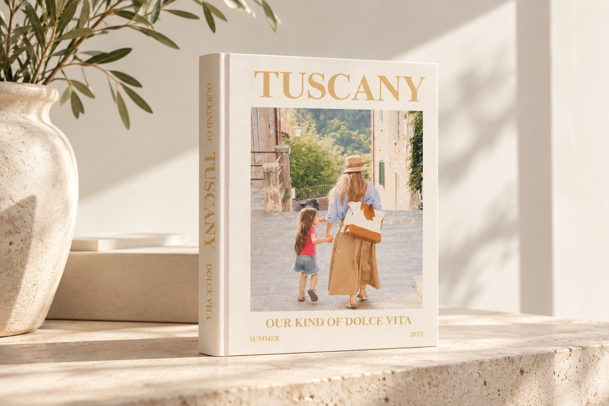 An open travel book preserving the architecture of an Italian journey